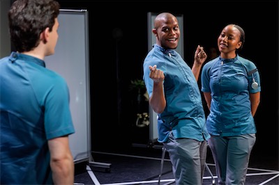 Aaron Greenberg as D-503, Jonathan Dingle-El as R-13 and Cassandra Umaña as O-90.