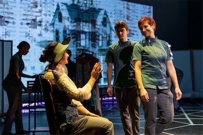 Rachel Fink as Old Woman, Aaron Greenberg as D-503 and Sabra Shelly as I-330.